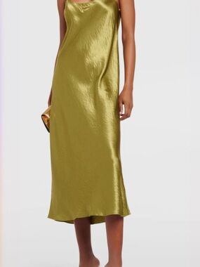 Vince Olive Green Satin Midi Slip Dress